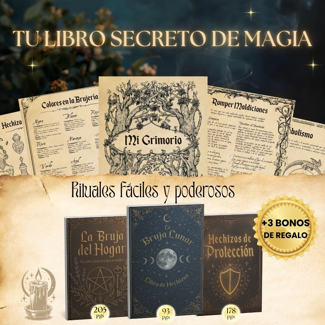 Libro Secreto de Magia (Grimorio imprimible) 📜 + 🕯️Guía de Velomancia + 3 Bonus de regalo 🎁