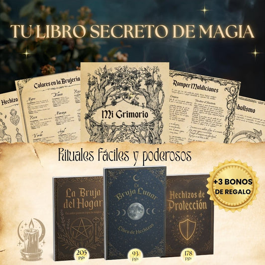 Libro Secreto de Magia (Grimorio imprimible) 📜 + 🕯️Guía de Velomancia + 3 Bonus de regalo 🎁
